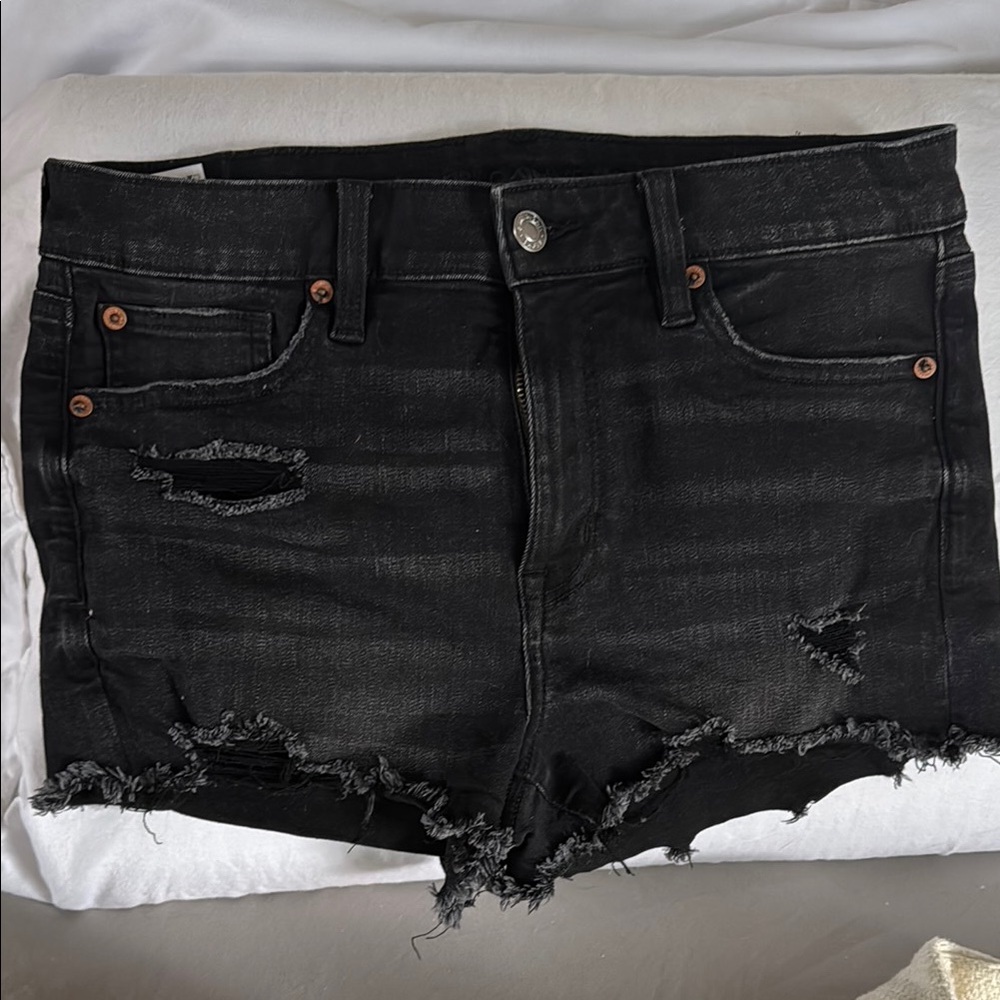 American Eagle Distressed High Waisted Black Denim Shorts